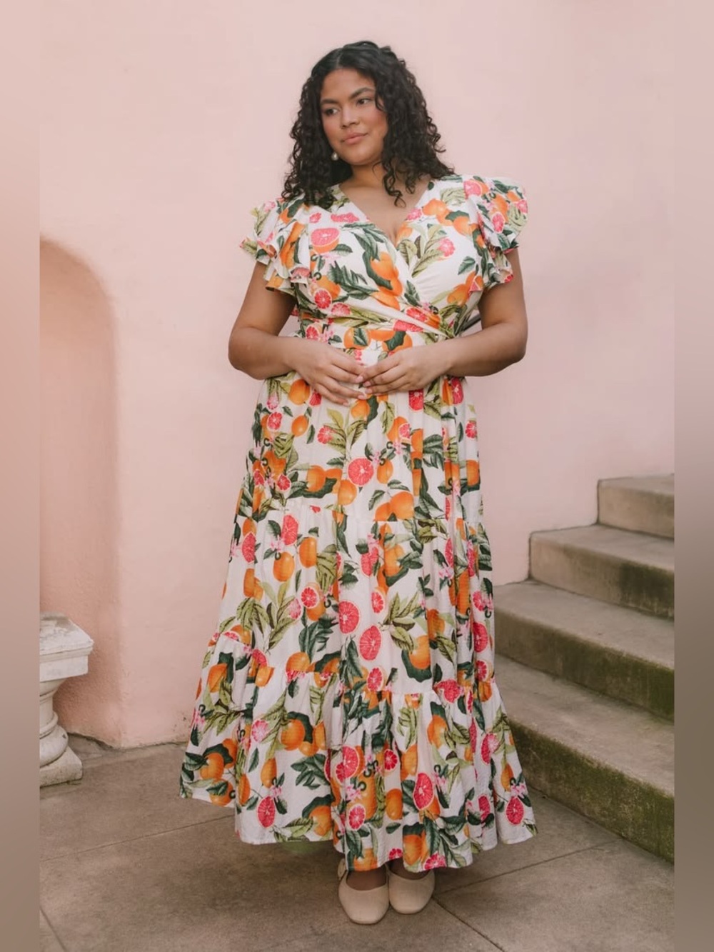 Ivy City Co Trixie Dress Citrus Print Faux Wrap